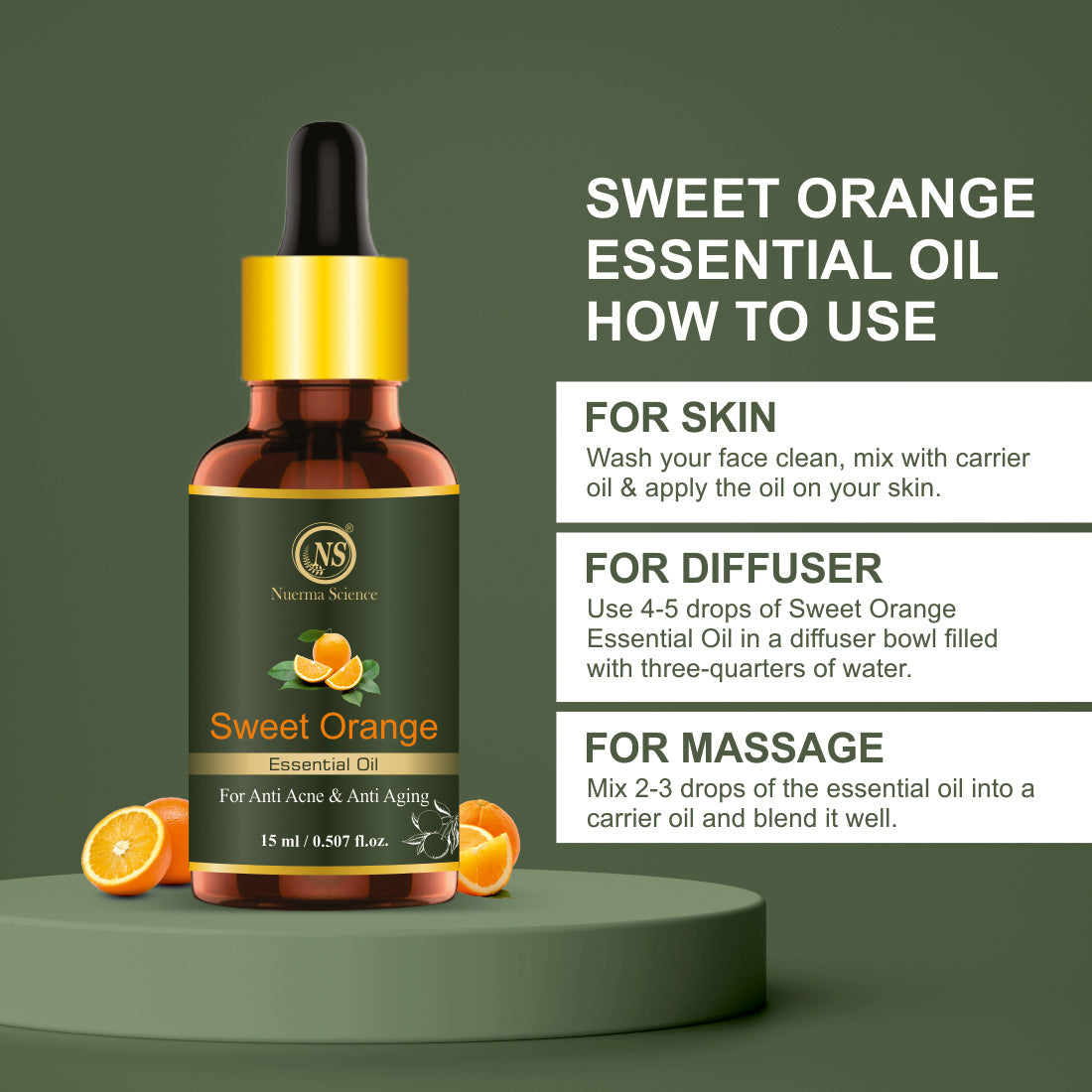 Sweet Orange Essential Oil for Anti-Acne & Anti-Aging - 15ml