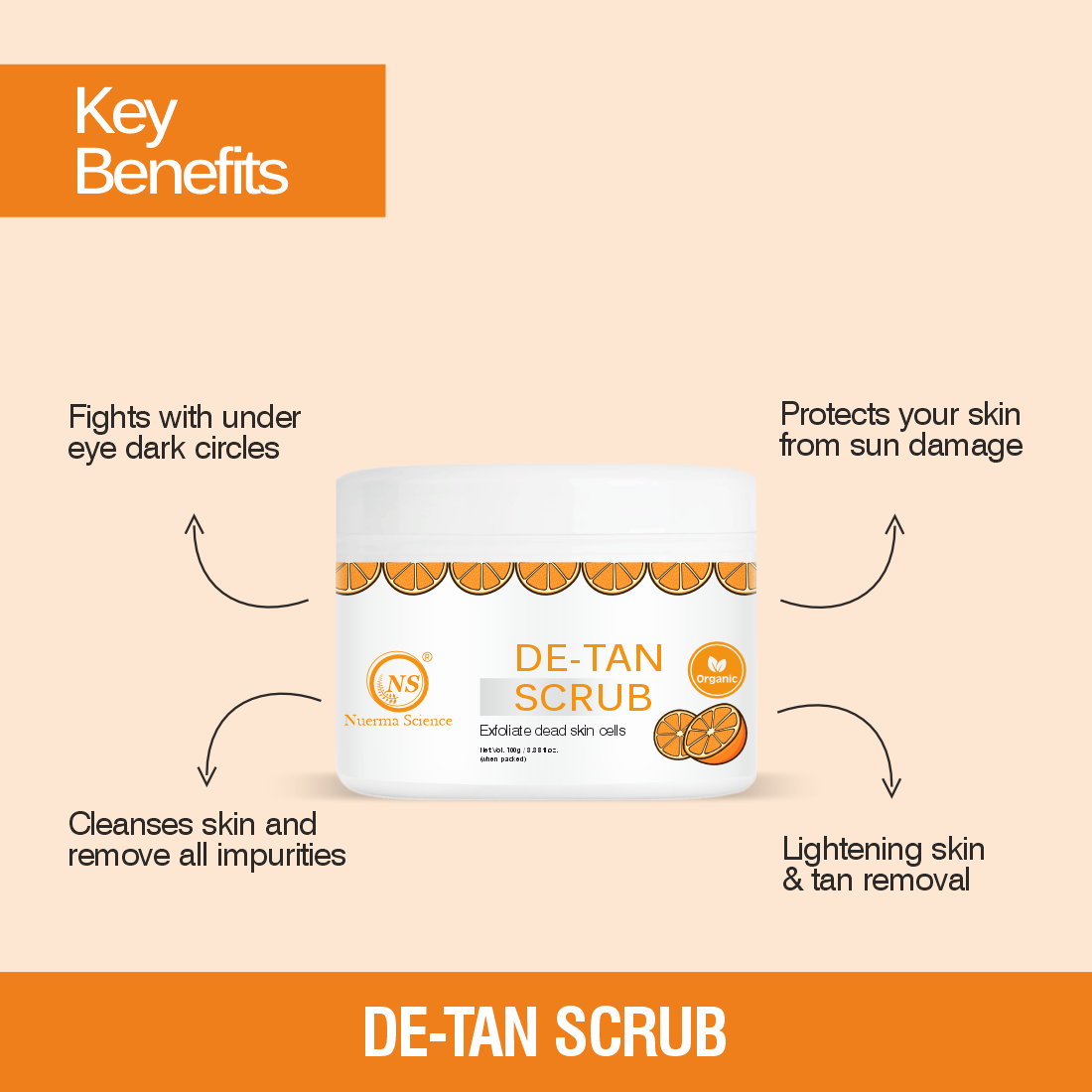 De-Tan Face Scrub | Removes Blackheads, Whiteheads & Controls Excess Oil - 100gm