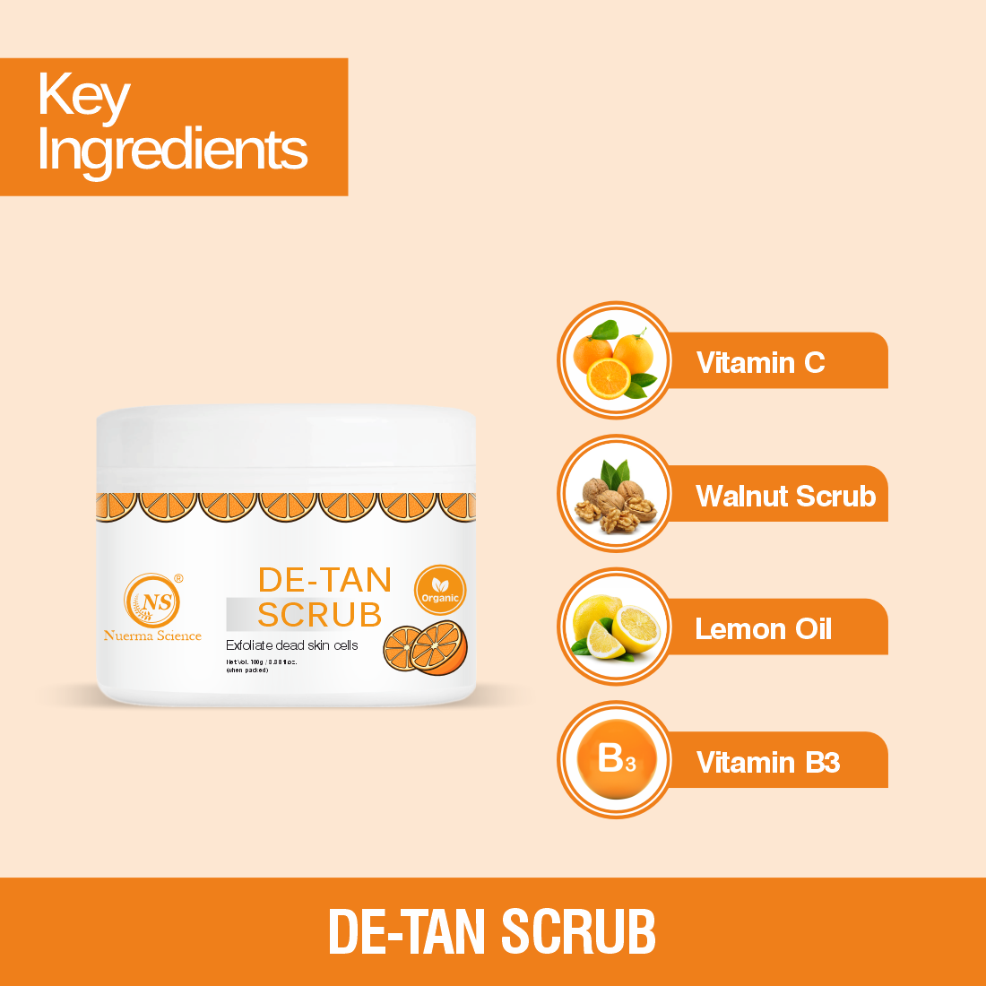 De-Tan Face Scrub | Removes Blackheads, Whiteheads & Controls Excess Oil - 100gm