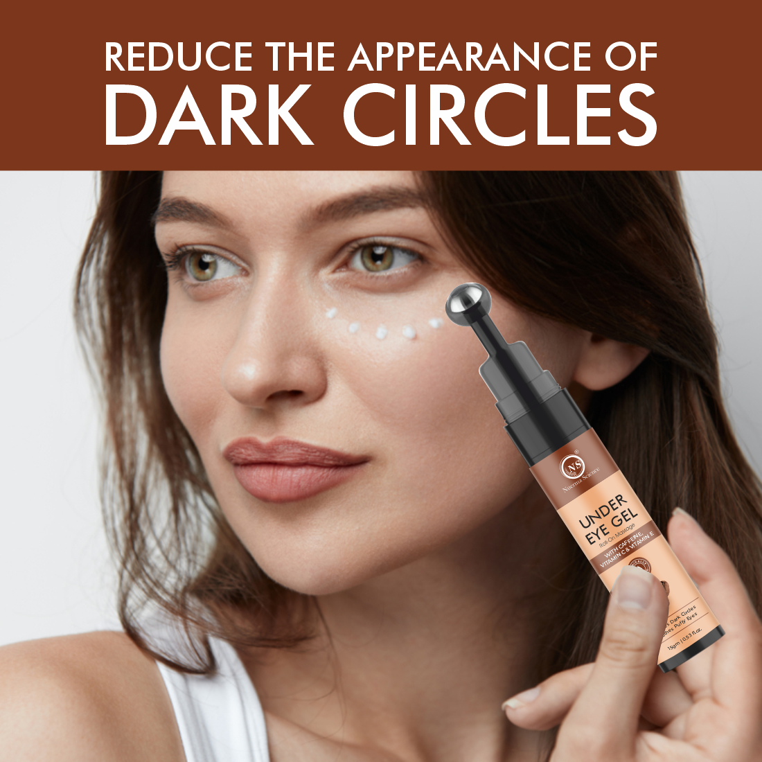 Under Eye Gel Roll-On with Vitamin C, E & Caffeine - Dark Circle Remover