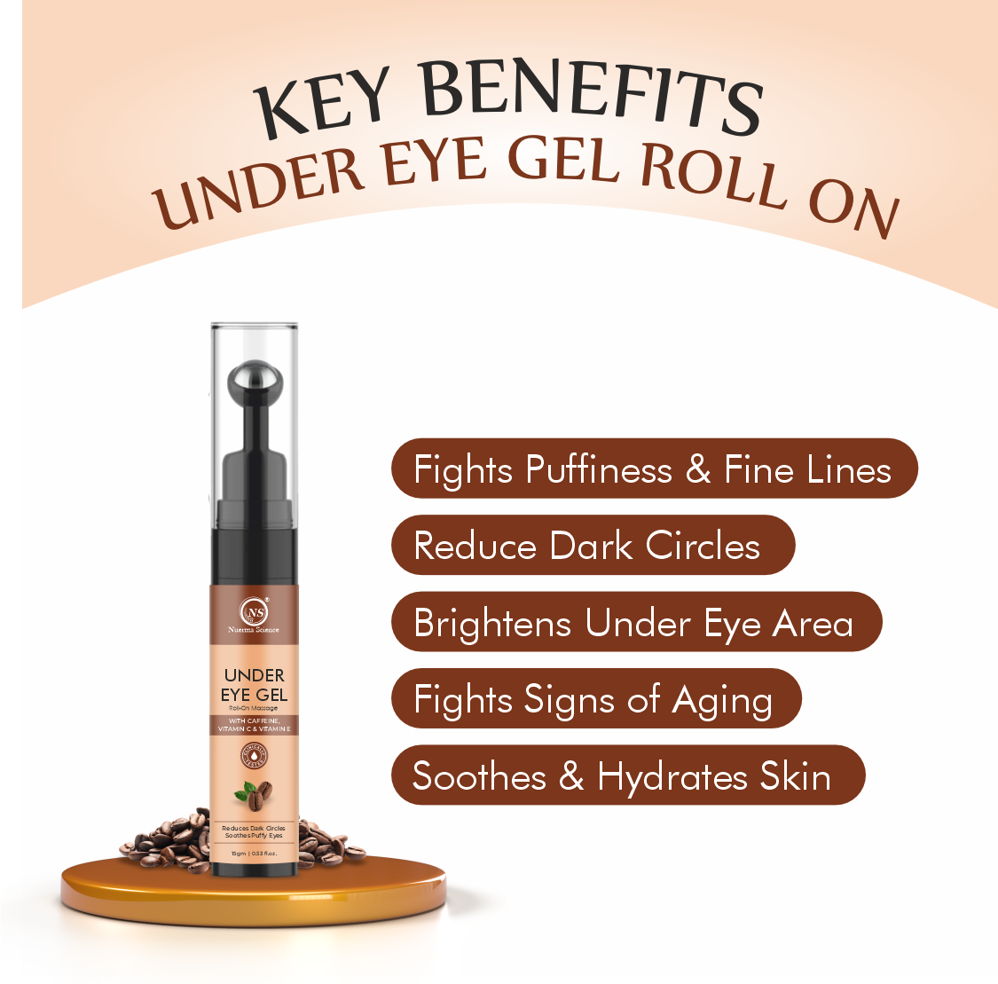 Under Eye Gel Roll-On with Vitamin C, E & Caffeine - Dark Circle Remover