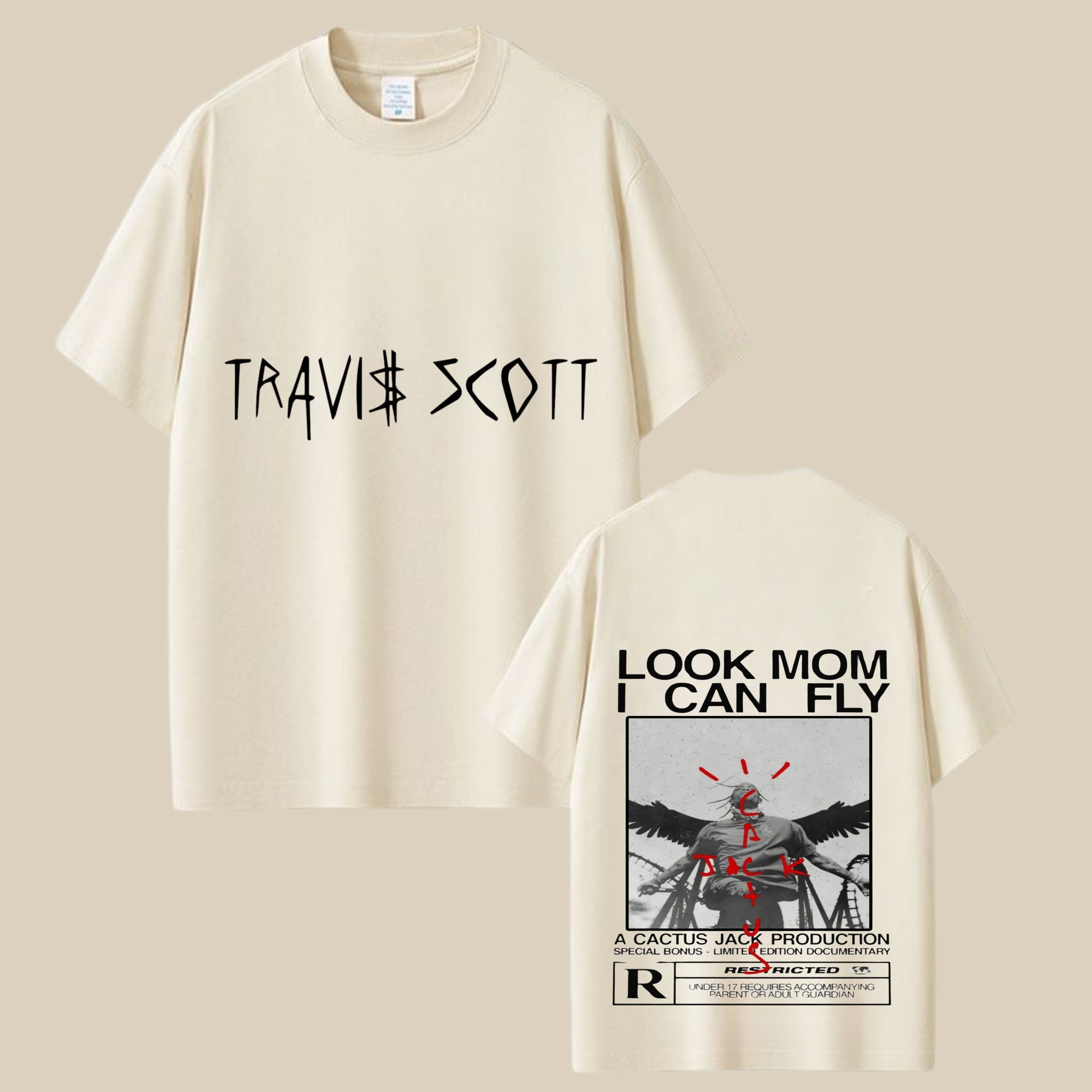 Look Mom I Can Fly Travis-Inspired Cream Graphic T-Shirt