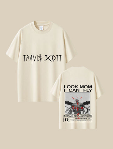 Look Mom I Can Fly Travis-Inspired Cream Graphic T-Shirt