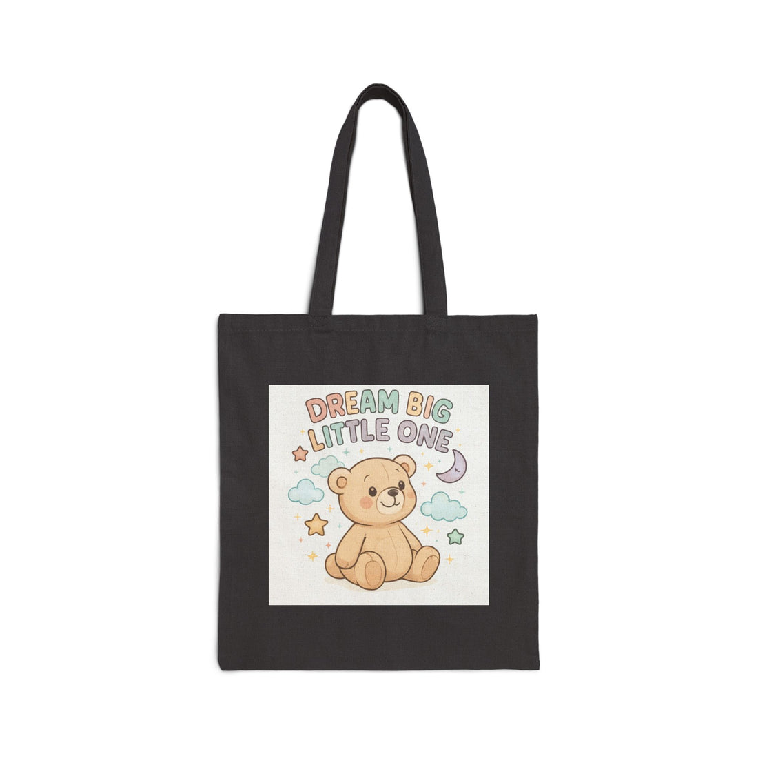 Dream Big Little One Tote Bag — Cute Teddy Canvas Grocery Tote for New Parents & Baby Shower