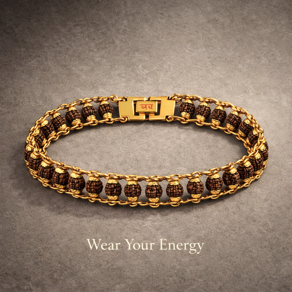 Genuine Paanch Mukhi Modern Rudraksha Bracelet With Gold Plating.