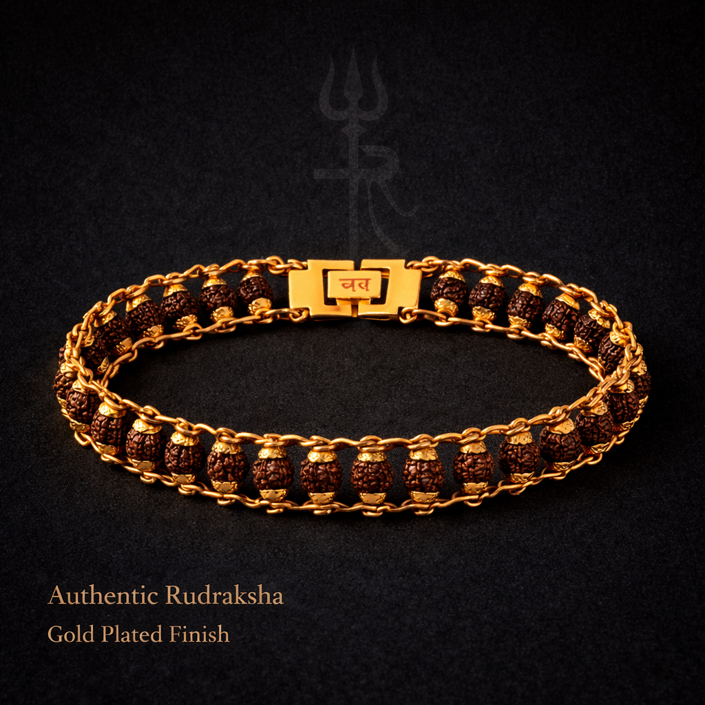 Genuine Paanch Mukhi Modern Rudraksha Bracelet With Gold Plating.