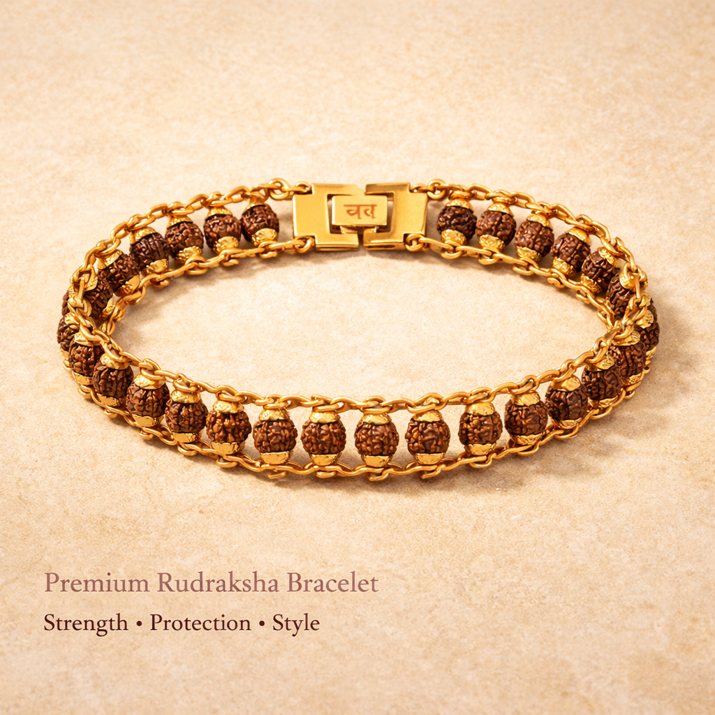 Genuine Paanch Mukhi Modern Rudraksha Bracelet With Gold Plating.