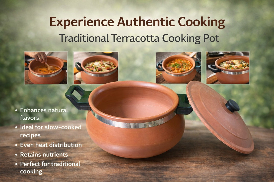 Handmade Terracotta Cooking Pot with Lid - Clay Biryani Handi