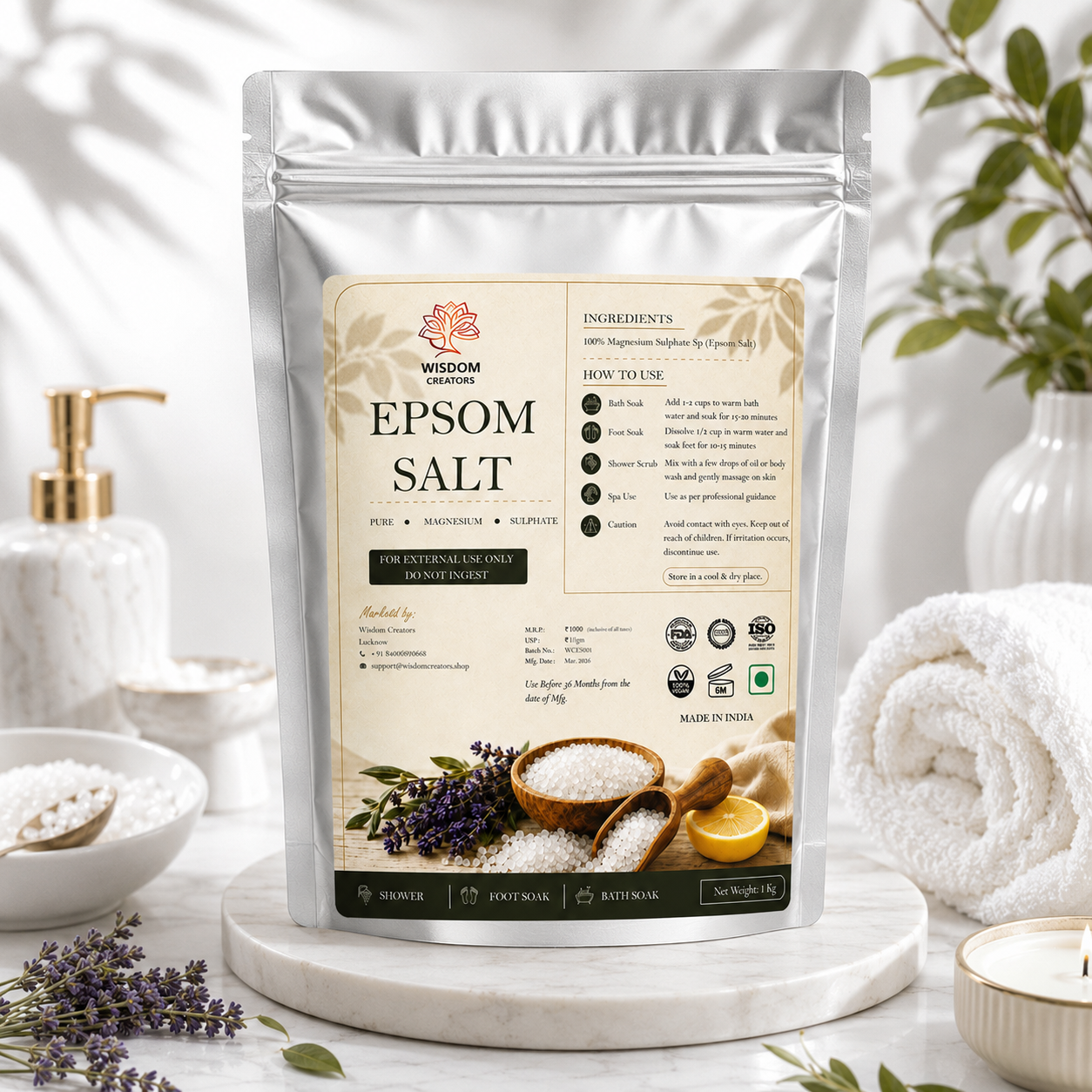 Epsom Salt - Pure Magnesium Sulfate for Bath, Spa & Foot Soak (1 Kg)