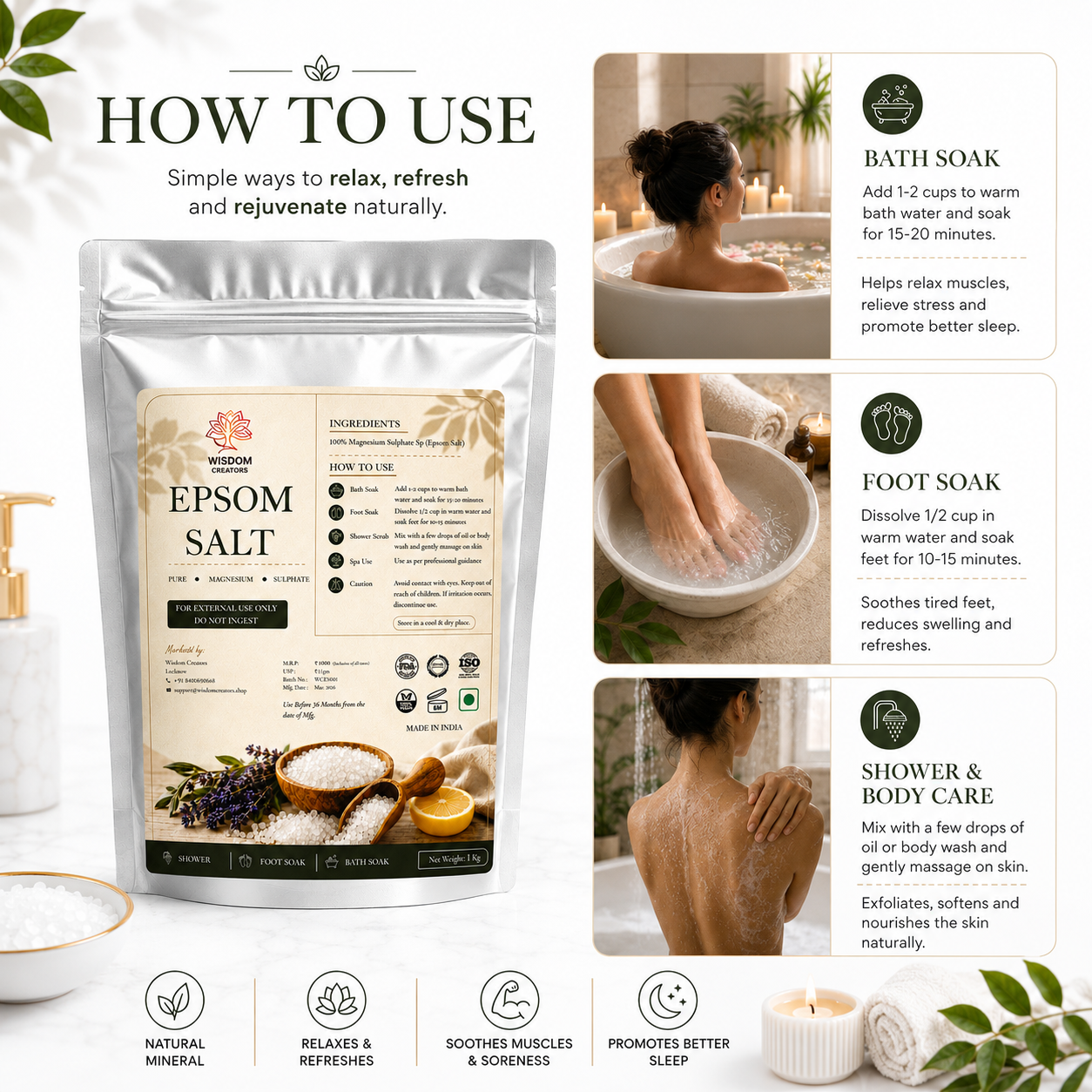Epsom Salt - Pure Magnesium Sulfate for Bath, Spa & Foot Soak (1 Kg)