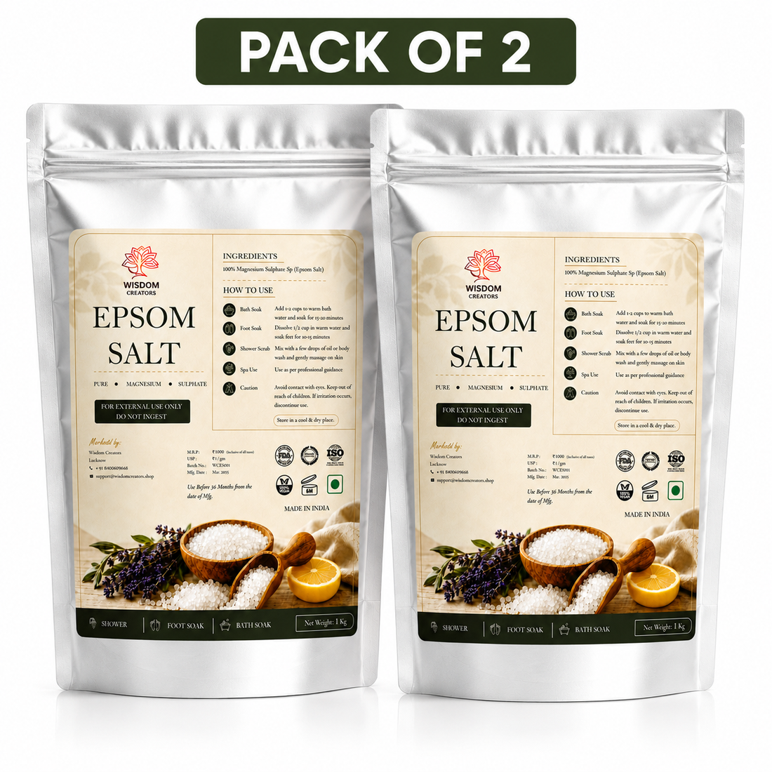 Epsom Salt Value Pack of 2 (2 x 1 Kg) — Wisdom Creators