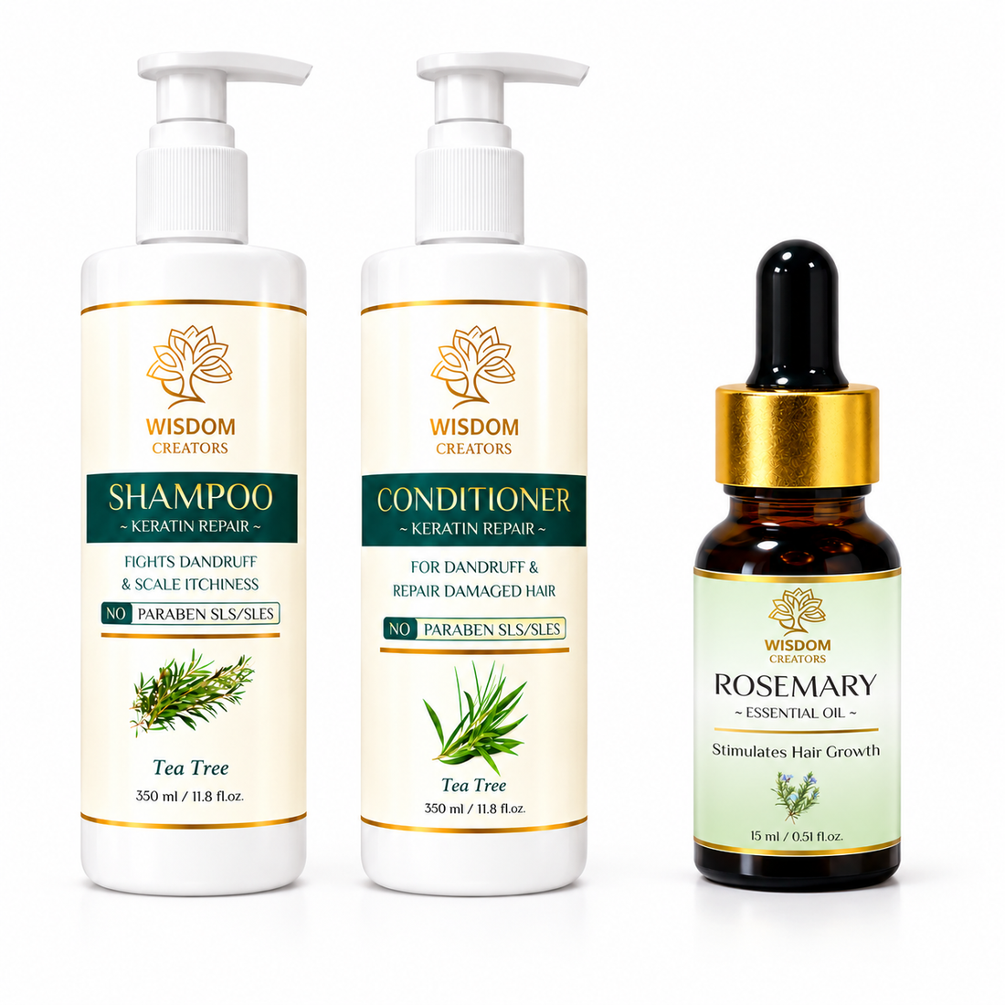 Complete Hair Growth Kit — Shampoo + Conditioner + Rosemary Oil — Wisdom Creators