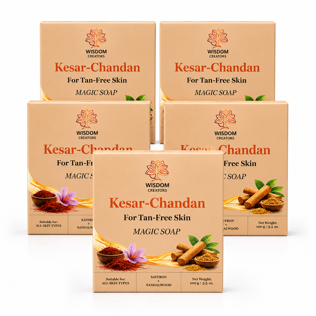 Ghar Soap Pack of 5 — Kesar Chandan Cleansing Bars — Wisdom Creators
