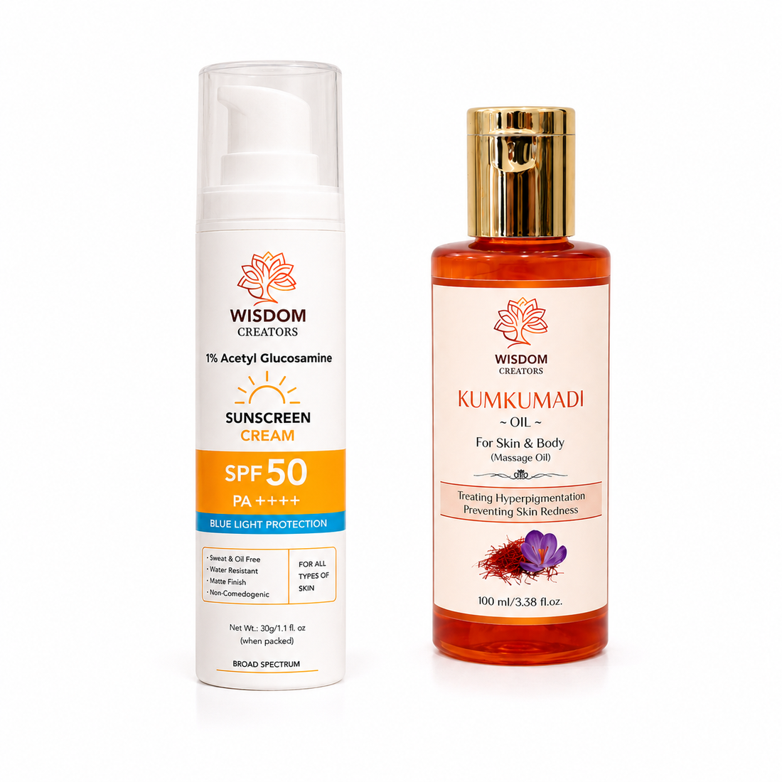 Sun & Glow Combo — Sunscreen SPF 50 + Kumkumadi Oil — Wisdom Creators