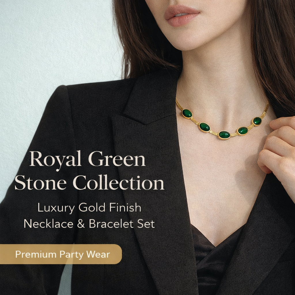Oval Green Crystal Pendant Necklace Set With Bracelet