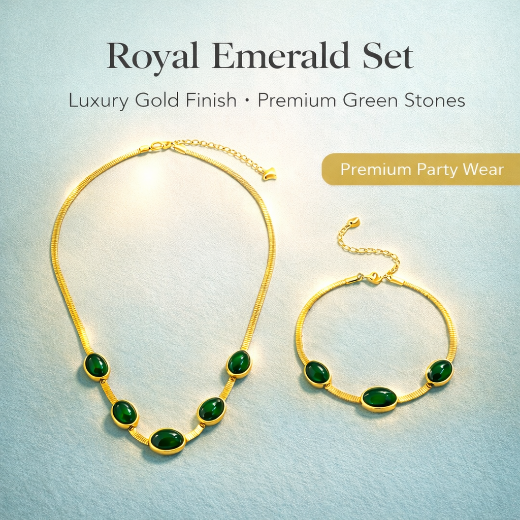 Oval Green Crystal Pendant Necklace Set With Bracelet