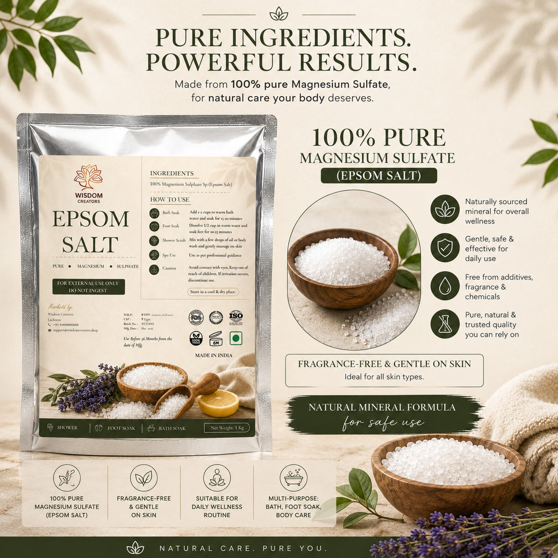 Epsom Salt - Pure Magnesium Sulfate for Bath, Spa & Foot Soak (1 Kg)