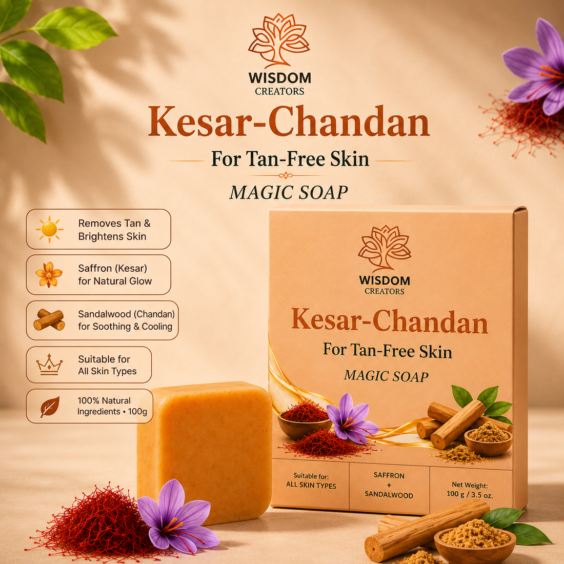 Ghar Soap Pack of 5 — Kesar Chandan Cleansing Bars — Wisdom Creators