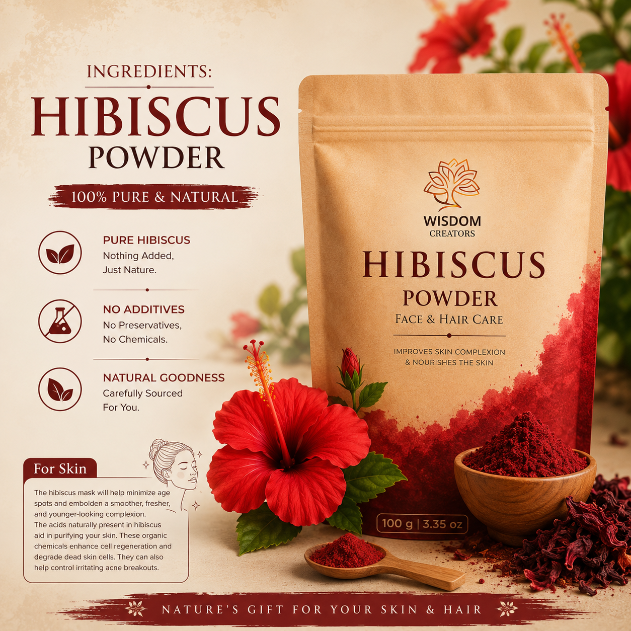 Hibiscus Bio Organic Powder For Hair & Skin - 100gm