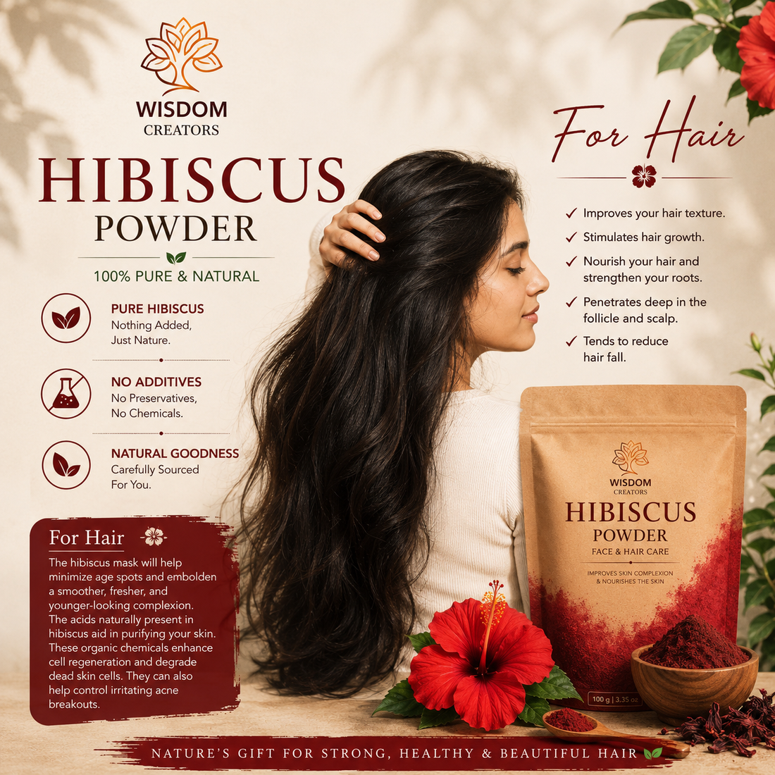 Hibiscus Bio Organic Powder For Hair & Skin - 100gm