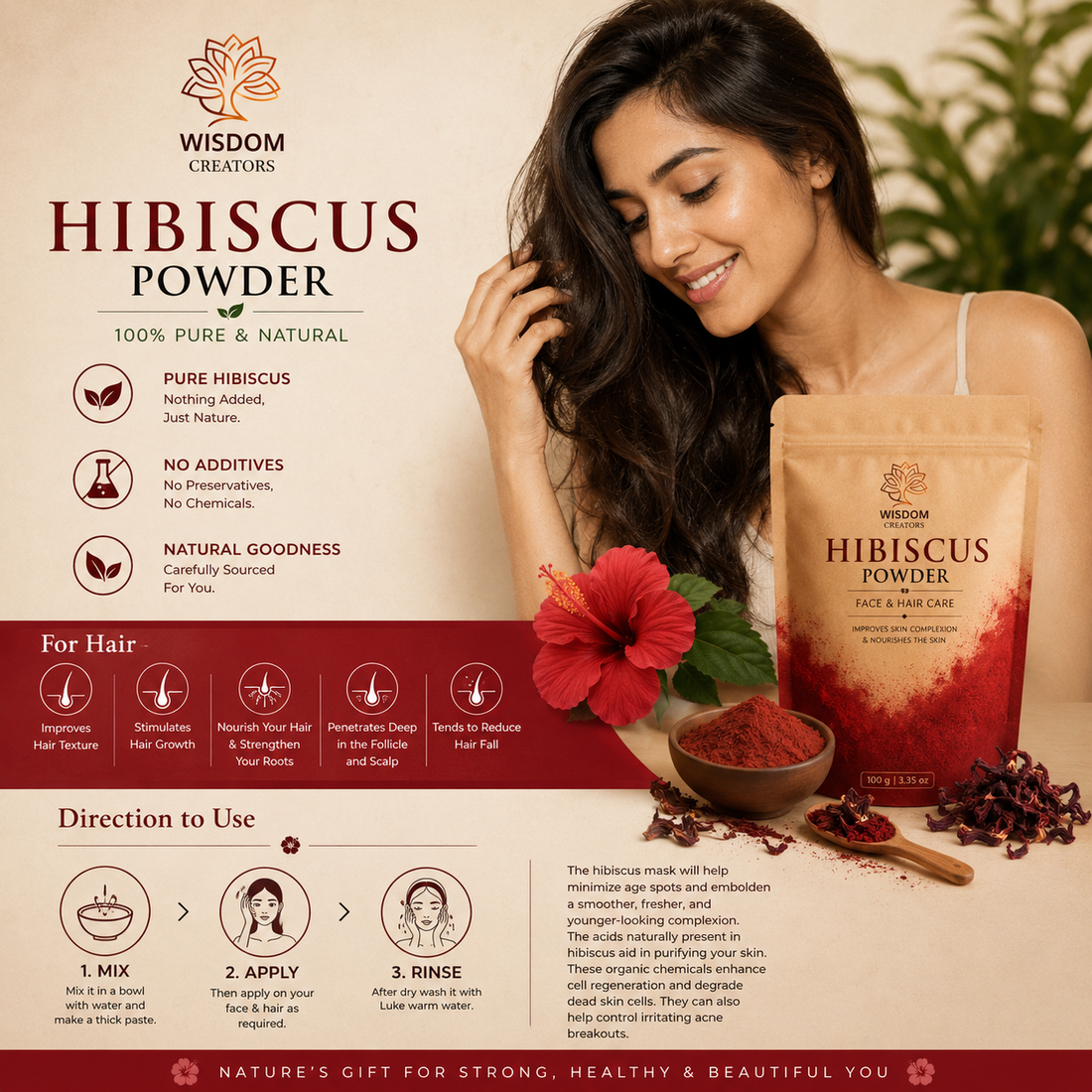 Hibiscus Bio Organic Powder For Hair & Skin - 100gm