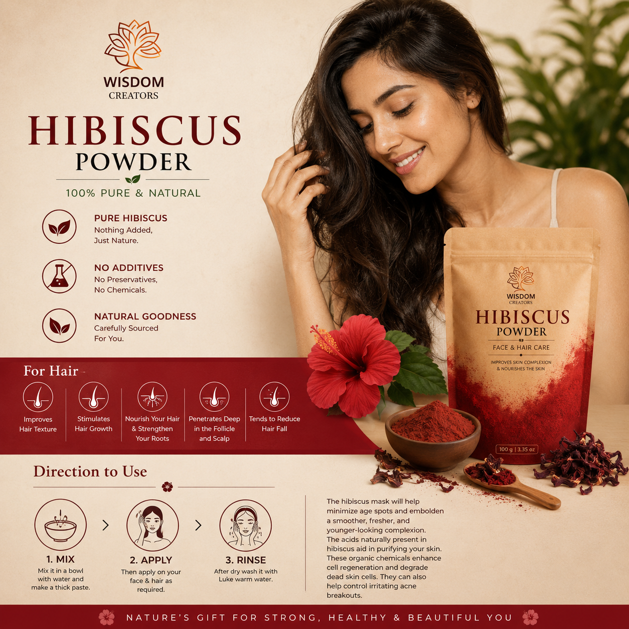 Hibiscus Bio Organic Powder For Hair & Skin - 100gm