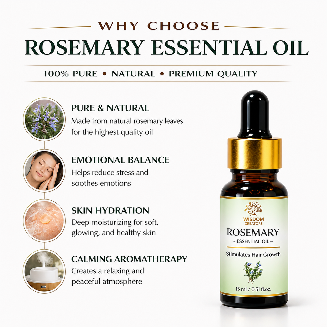 Rosemary Essential Oil | For Natural Skin Glow & Hair Growth - 15ml