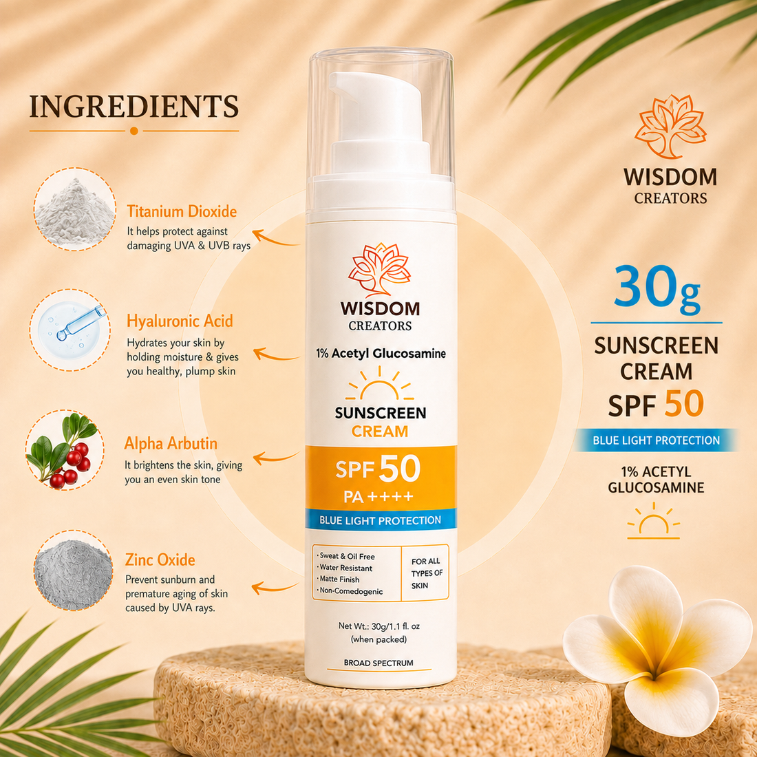 Wisdom Creators Sunscreen SPF 50 PA++++ 30g