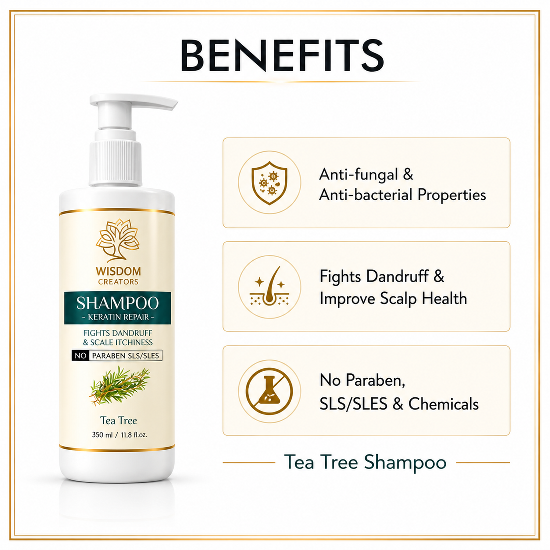 Keratin Repair Tea Tree Shampoo for Shine, Soft & Frizz-Free Hair Damage Repair - 350ml