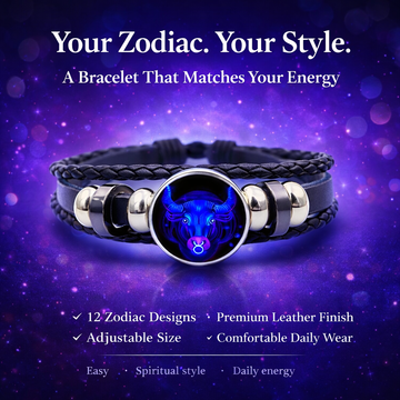 Zodiac Constellation Braided Design Black Leather Bracelet Adjustable