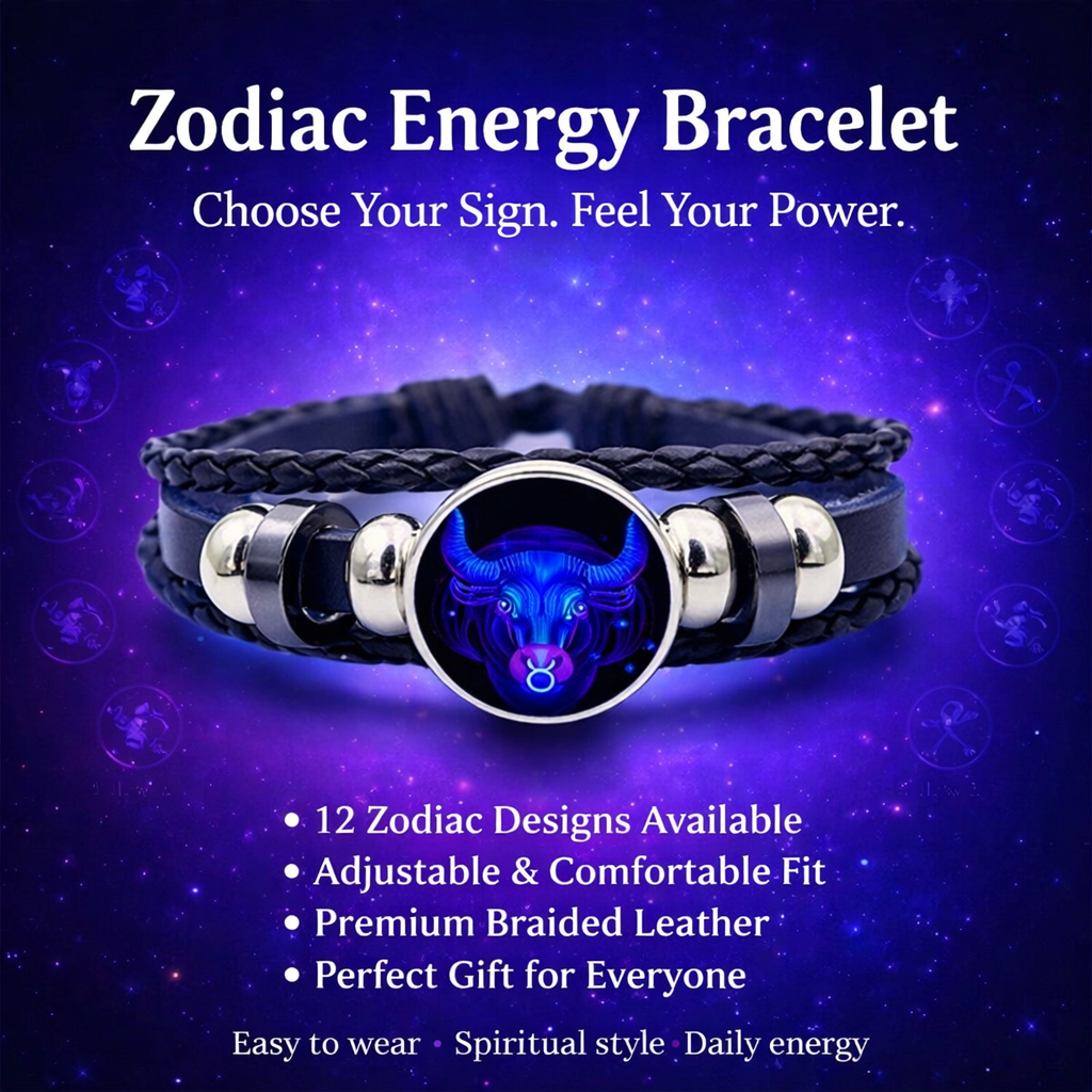 Zodiac Constellation Braided Design Black Leather Bracelet Adjustable